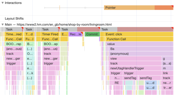 INP input delay in Chrome DevTools recording