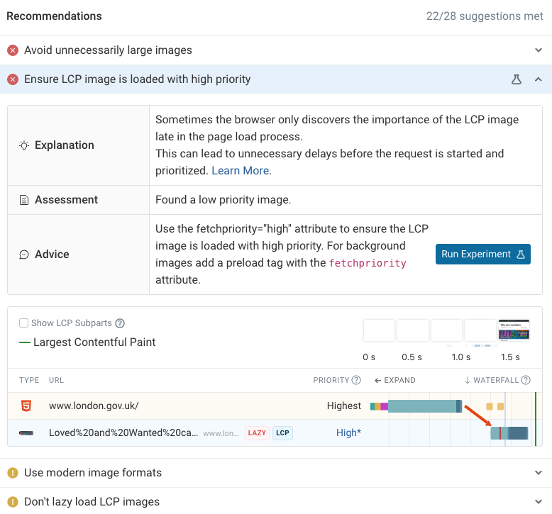 DebugBear page speed recommendations