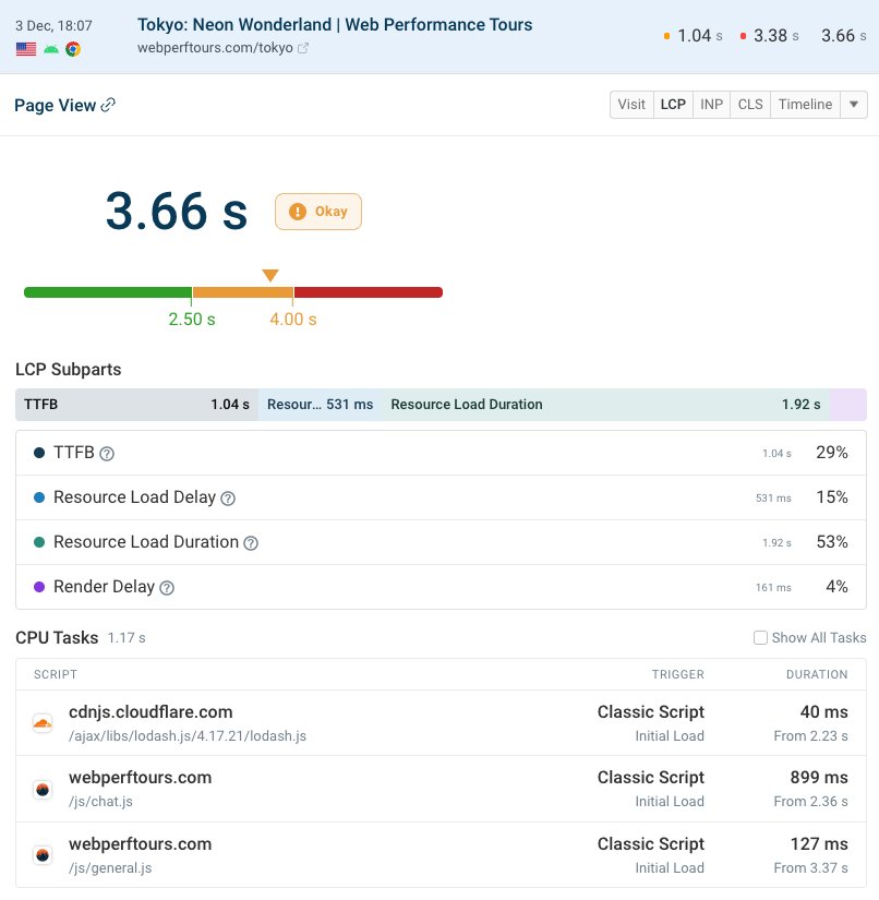 The Optimize tab in DebugBear