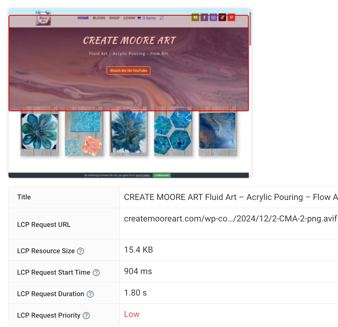 Slow-loading LCP image in a page speed test report