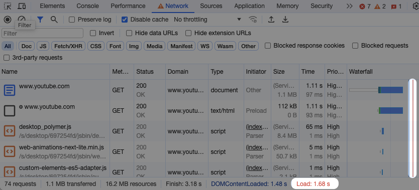 Chrome DevTools Load event time