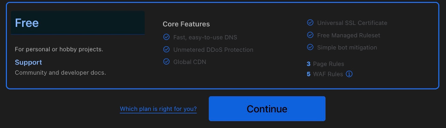 Select Cloudflare's free plan