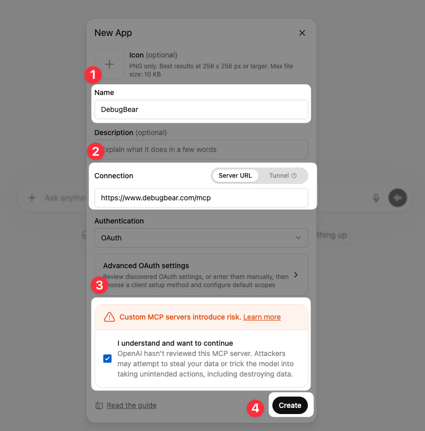 MCP app setup form
