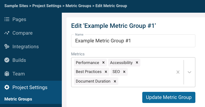 Edit A Metric Group in DebugBear