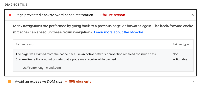 Lighthouse bf cache audit