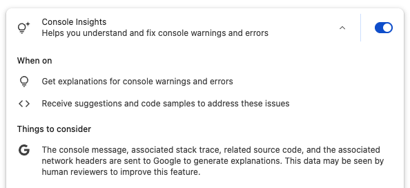 Enabling AI Console Insights in Chrome