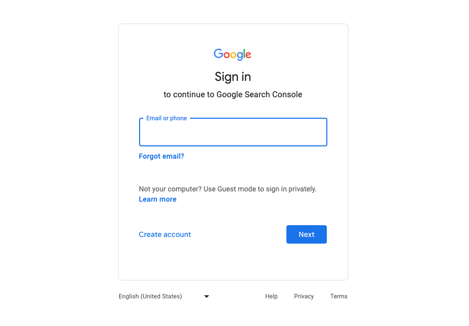 Google Login Screen