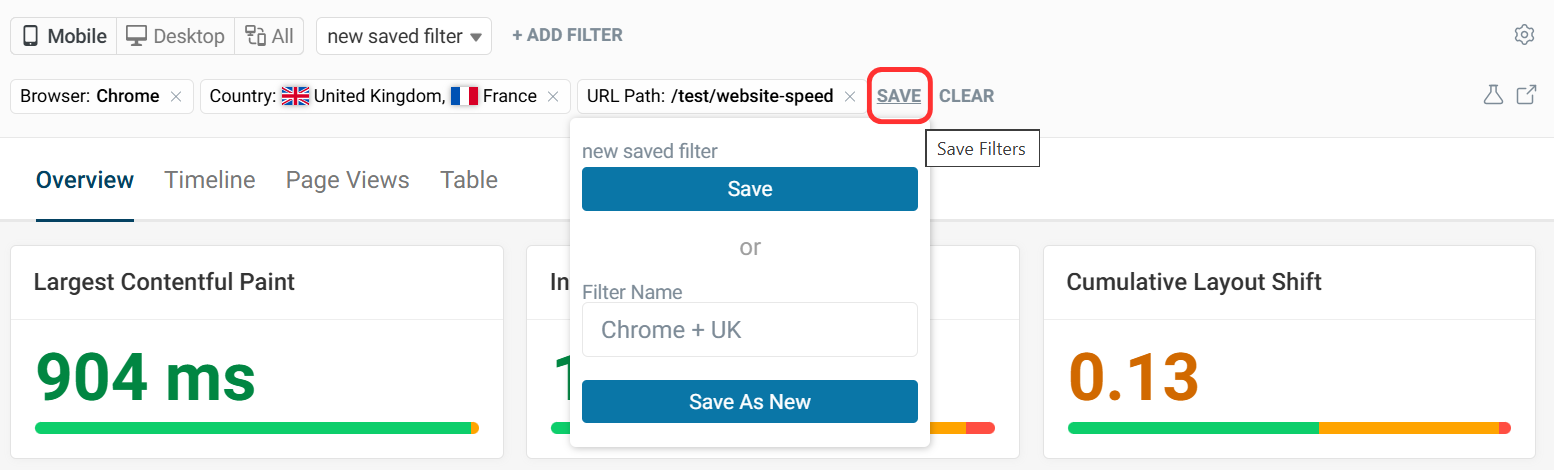 Updating a saved filter