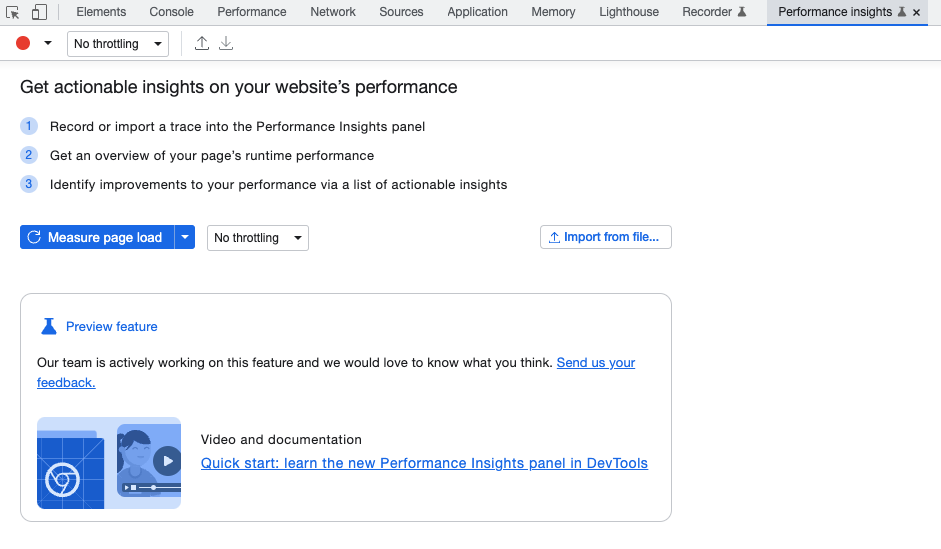 Performance Insights tab in Chrome DevTools