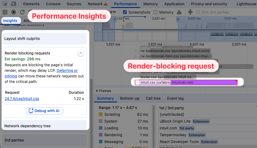 DevTools performance data