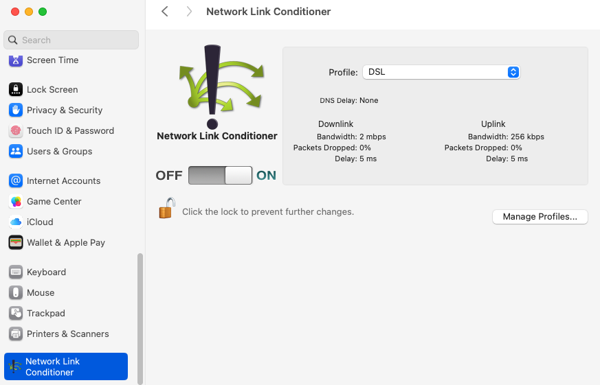 Mac Network link conditioner
