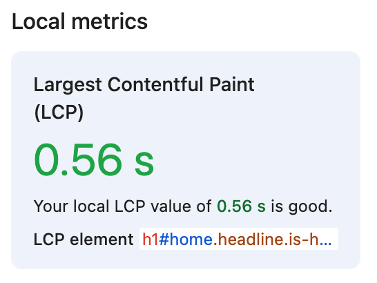DevTools landing page LCP data