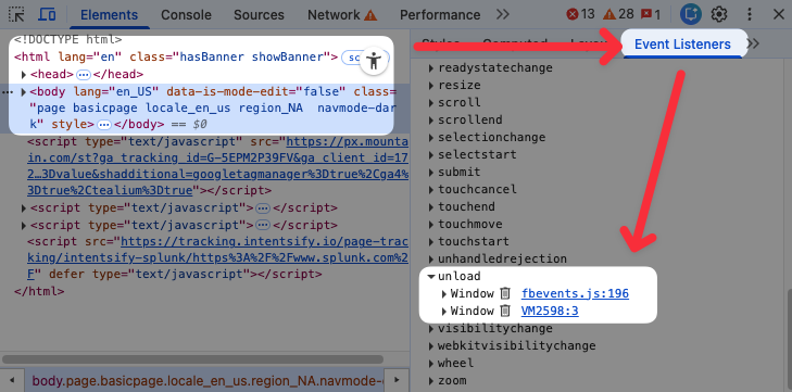 Unload event listener in Chrome DevTools