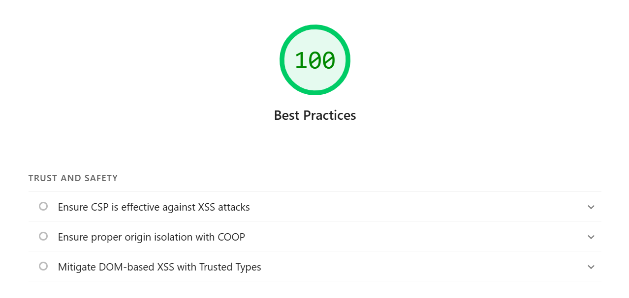 Lighthouse best practices category