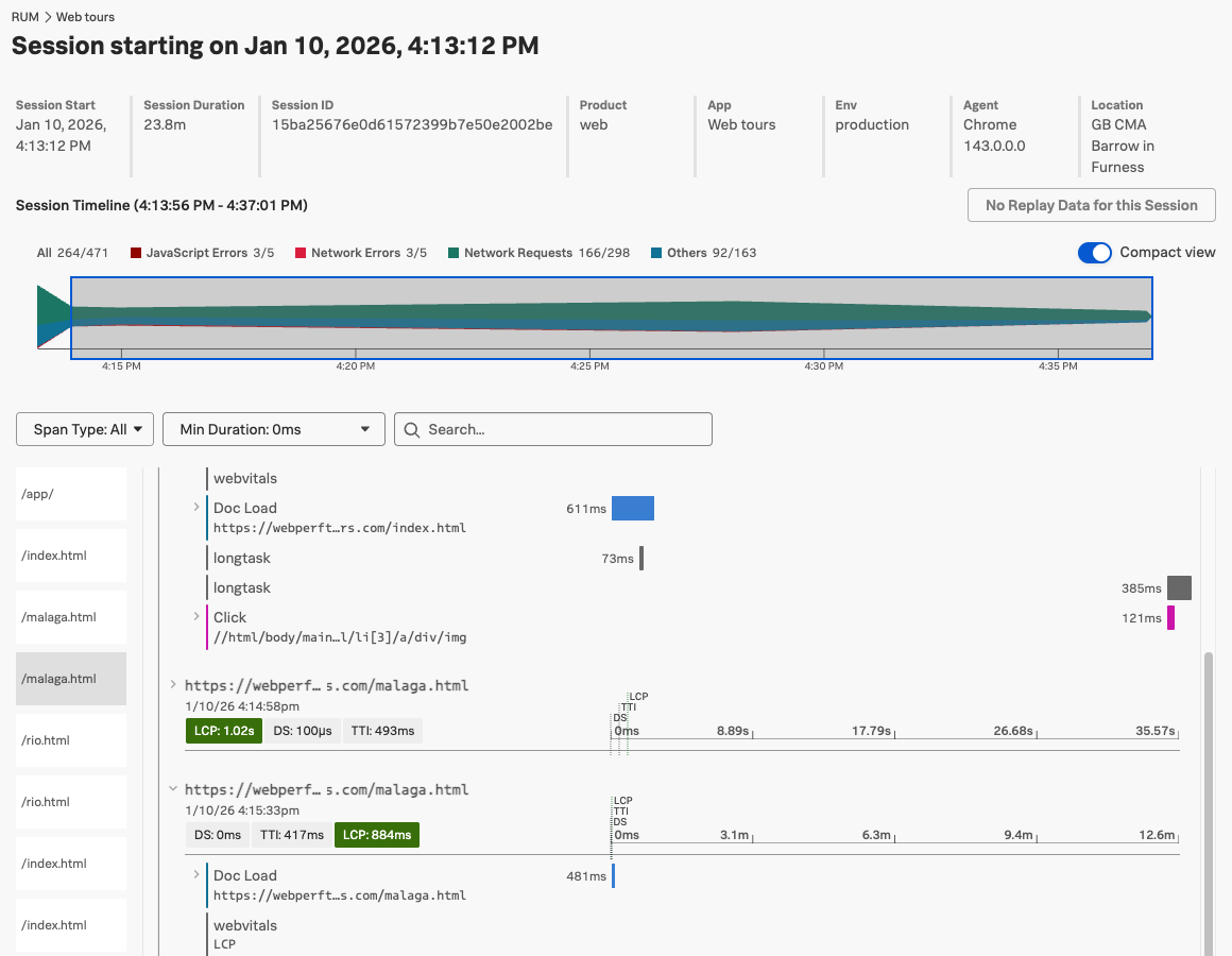 Splunk RUM page view