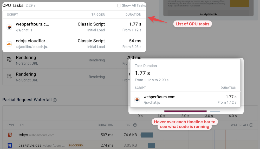 LCP CPU task data in real user monitoring
