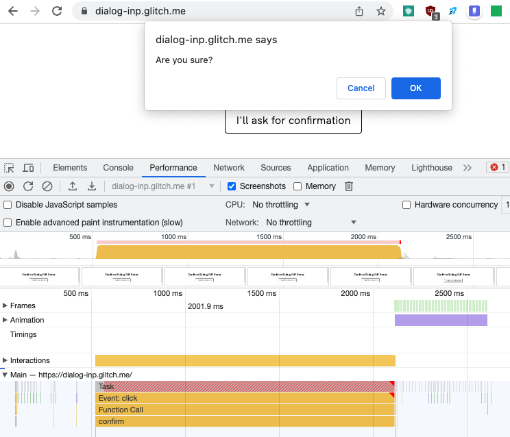 INP caused by confirm dialog