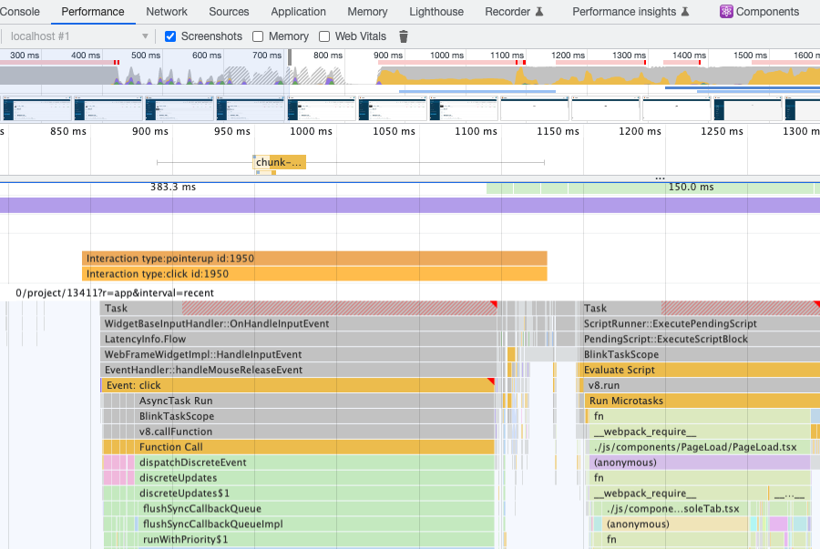 CPU Profile of a user interaction in Chrome DevTools