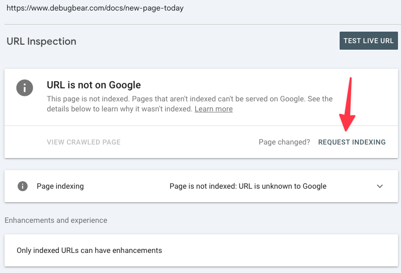 Google Search Console - request indexing