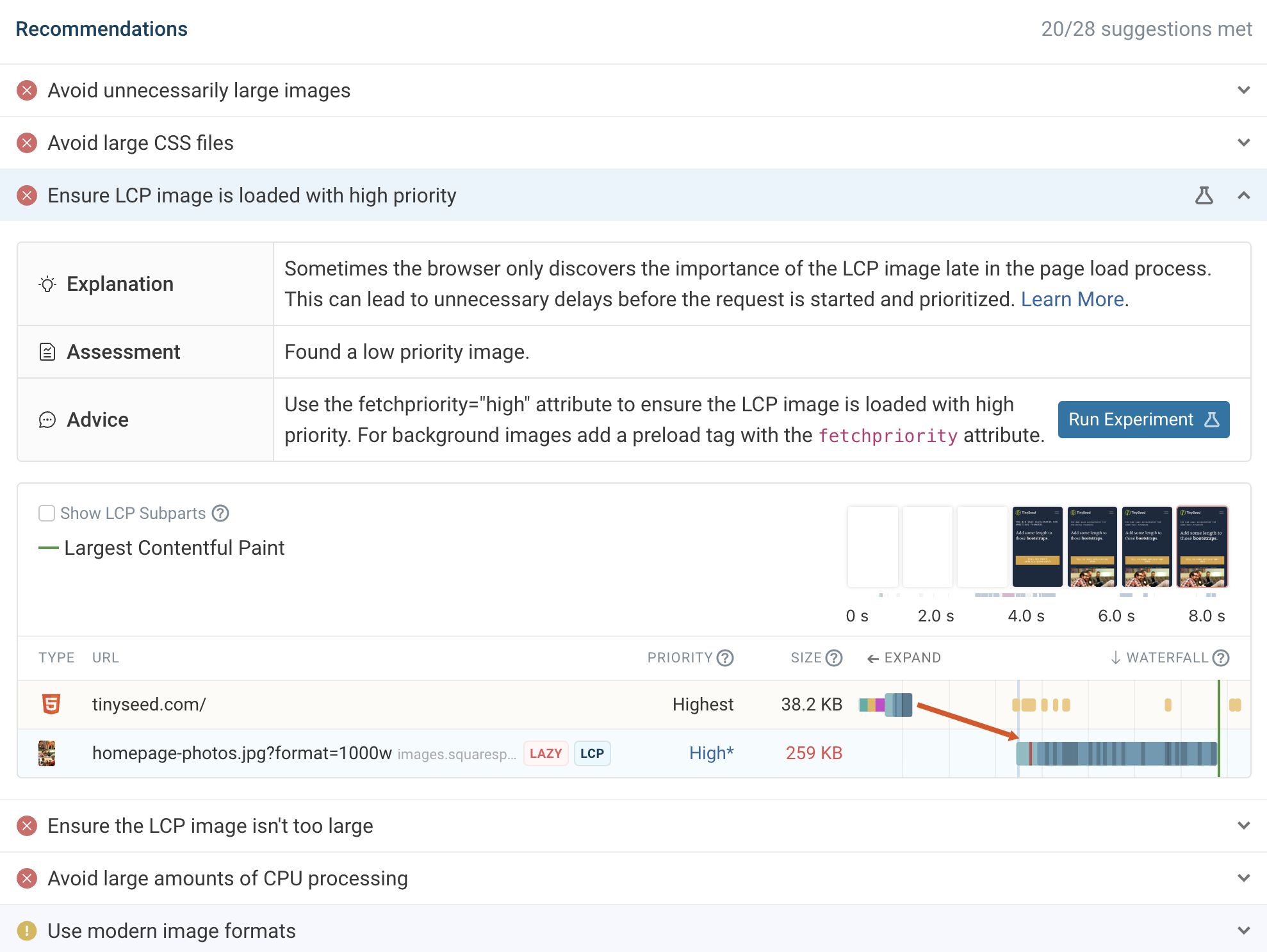 Largest Contentful Paint performance insight
