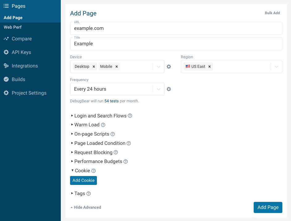 Page advanced setting