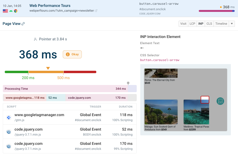 DebugBear INP debug data
