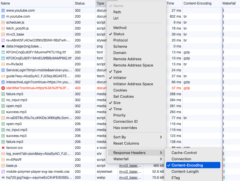 Content encoding in Chrome DevTools