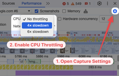 DevTools CPU throttling UI