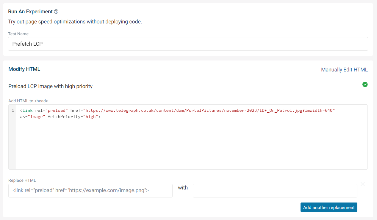 Form with document HTML and name of the experiment