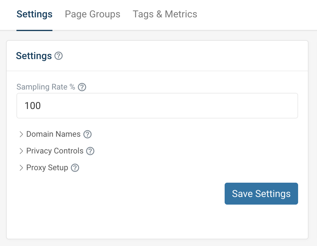 Configuration UI for real user monitoring