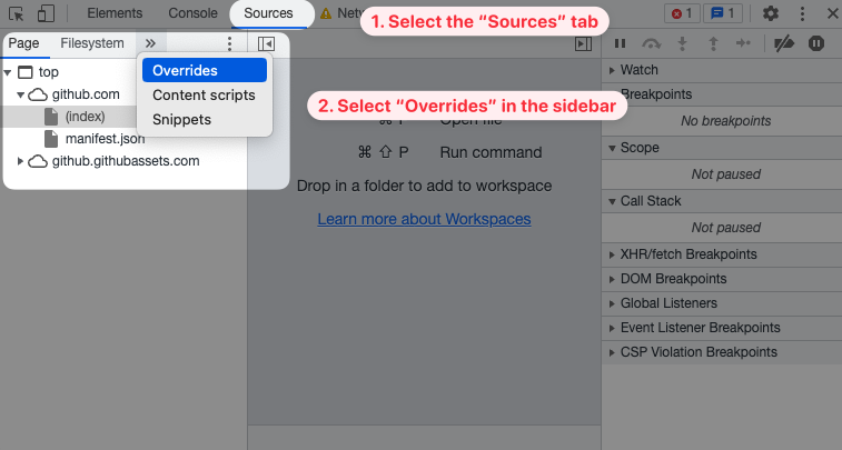 Finding local overrides in Chrome DevTools