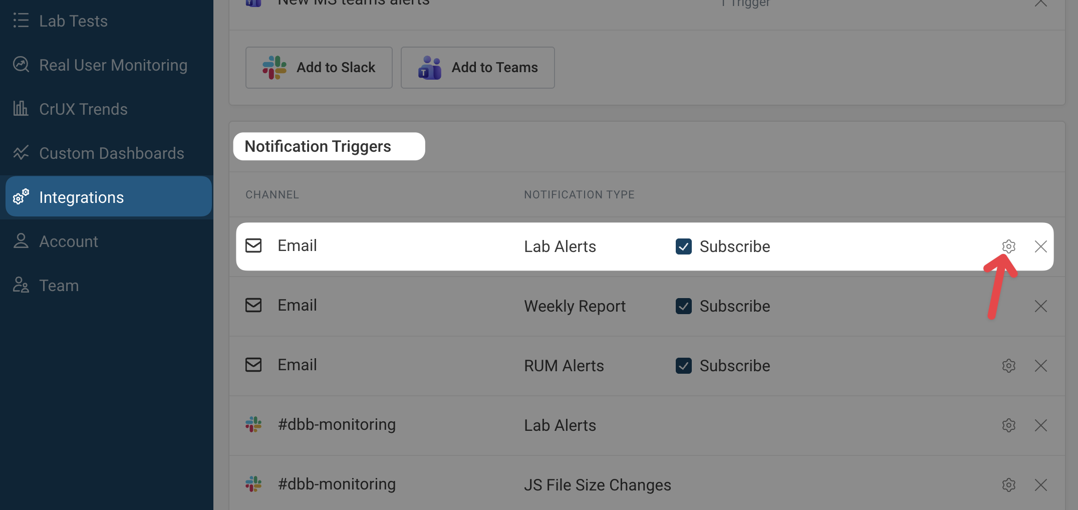 Configuring lab alert notification settings