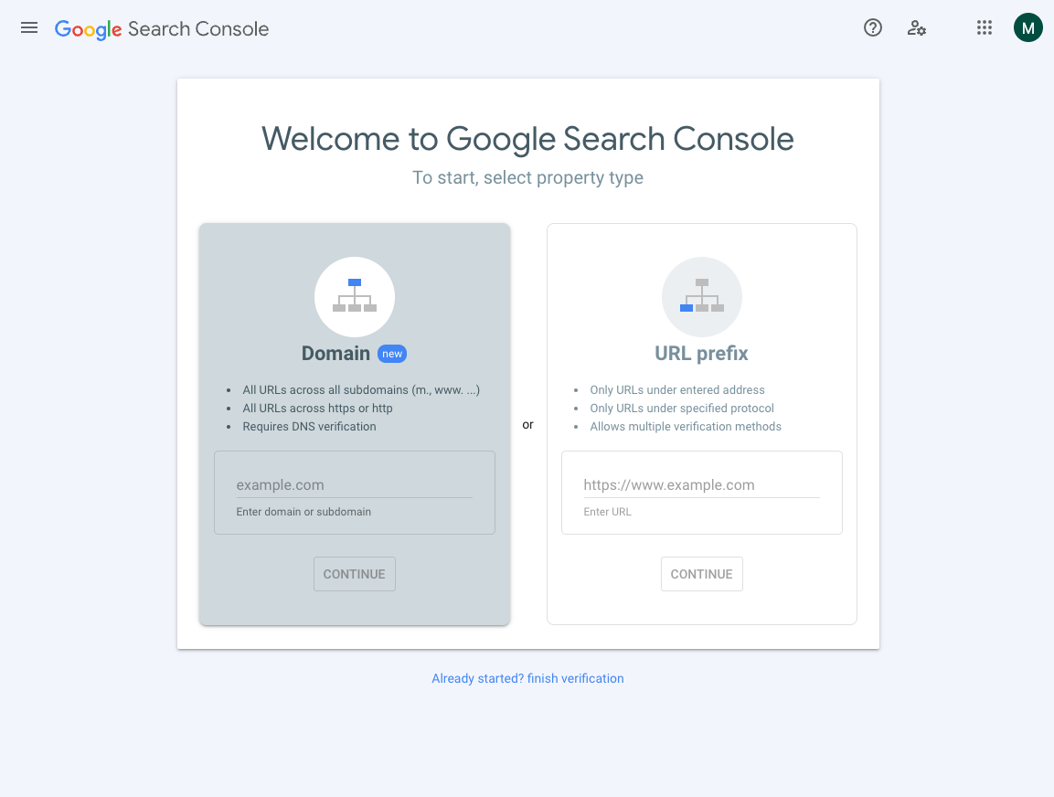 High-level search console verification options