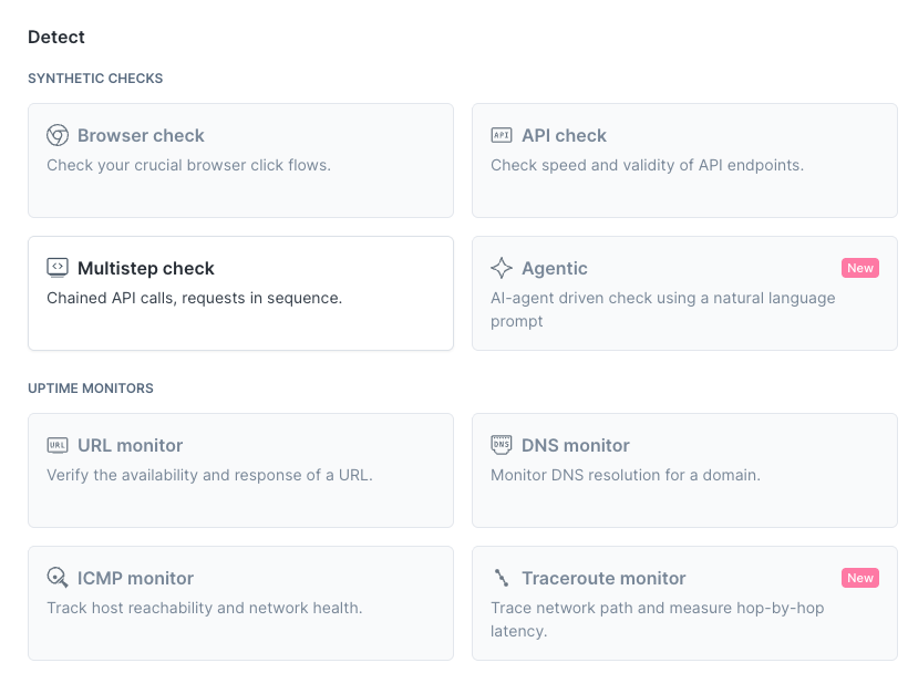 Checkly detection options