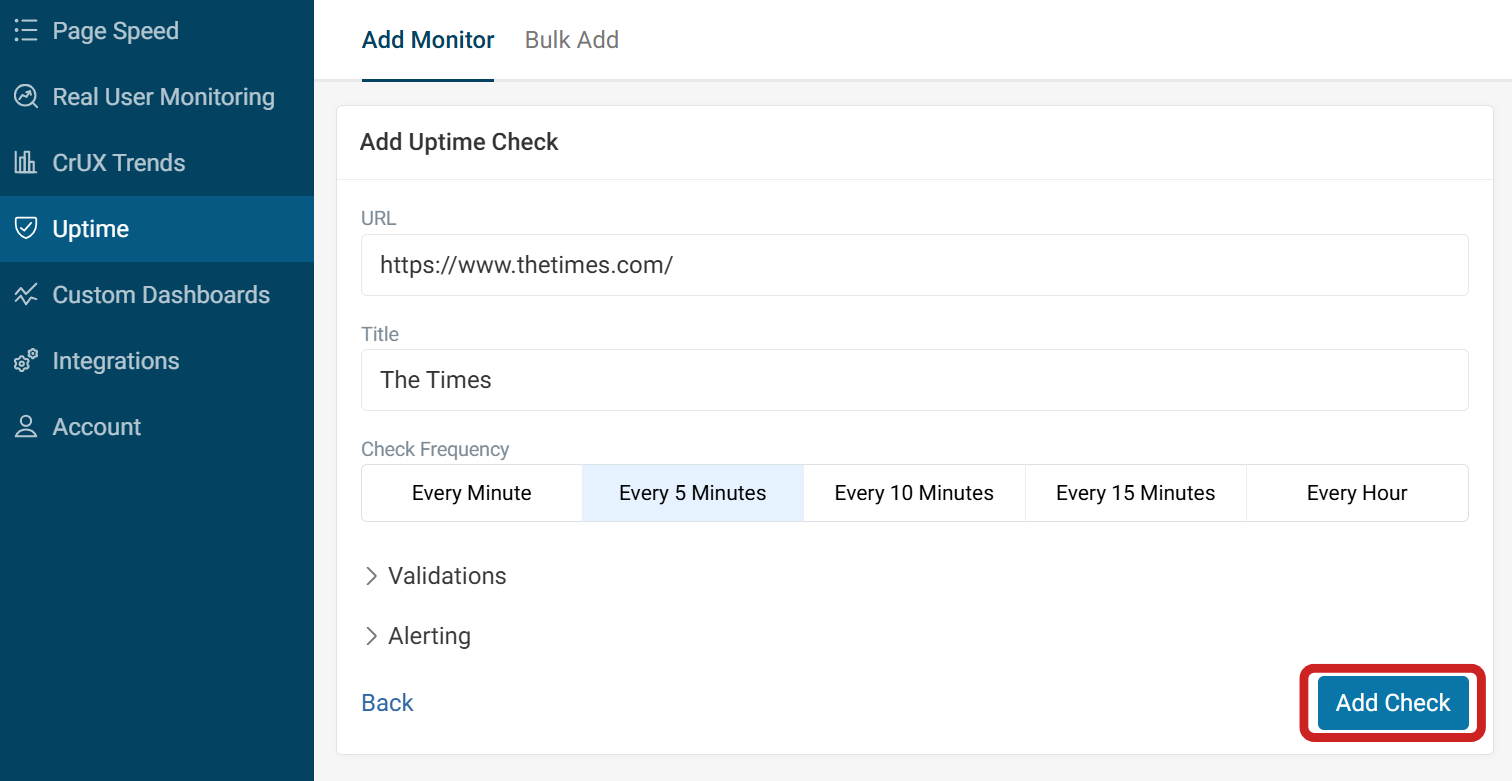 Add uptime check