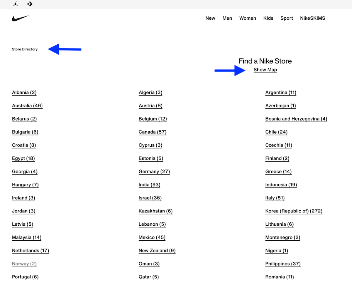 Nike store directory