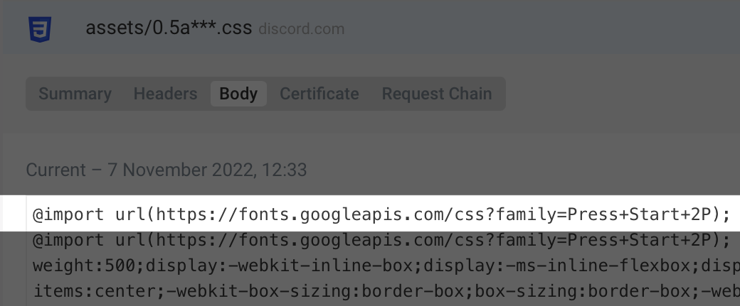 Response body showing @import for Google Fonts