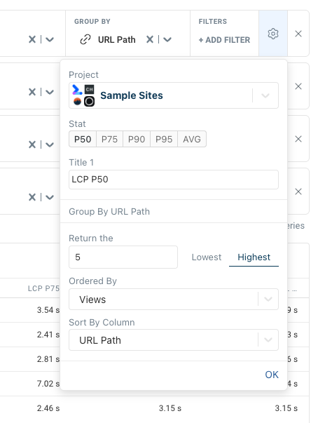 Dashboard advanced options
