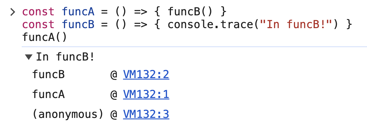 console.trace output with callstack