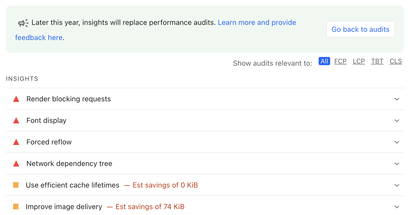 Lighthouse insights audits