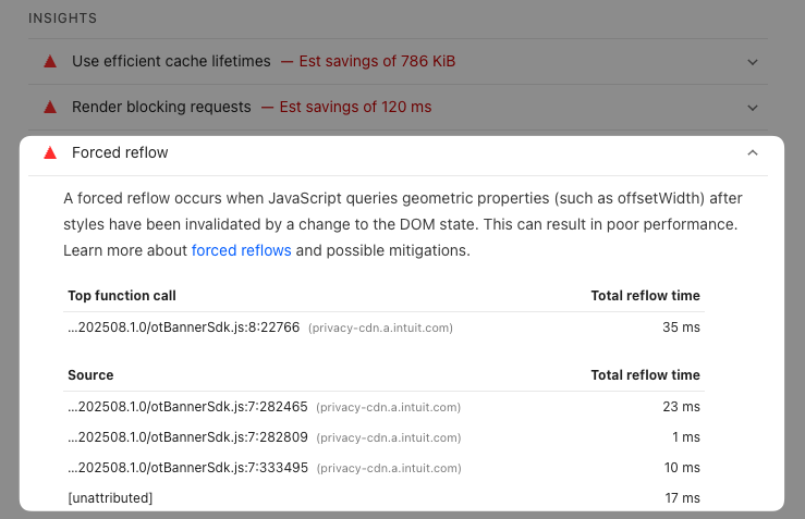 Forced reflow in Lighthouse