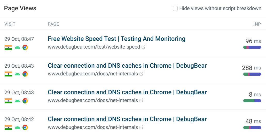 Experiences page view