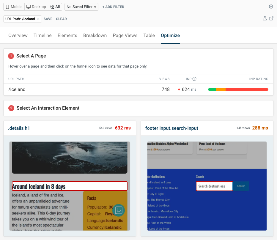 INP Optimize flow in DebugBear