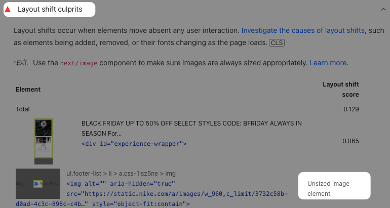 Unsized image element layout shift culprit