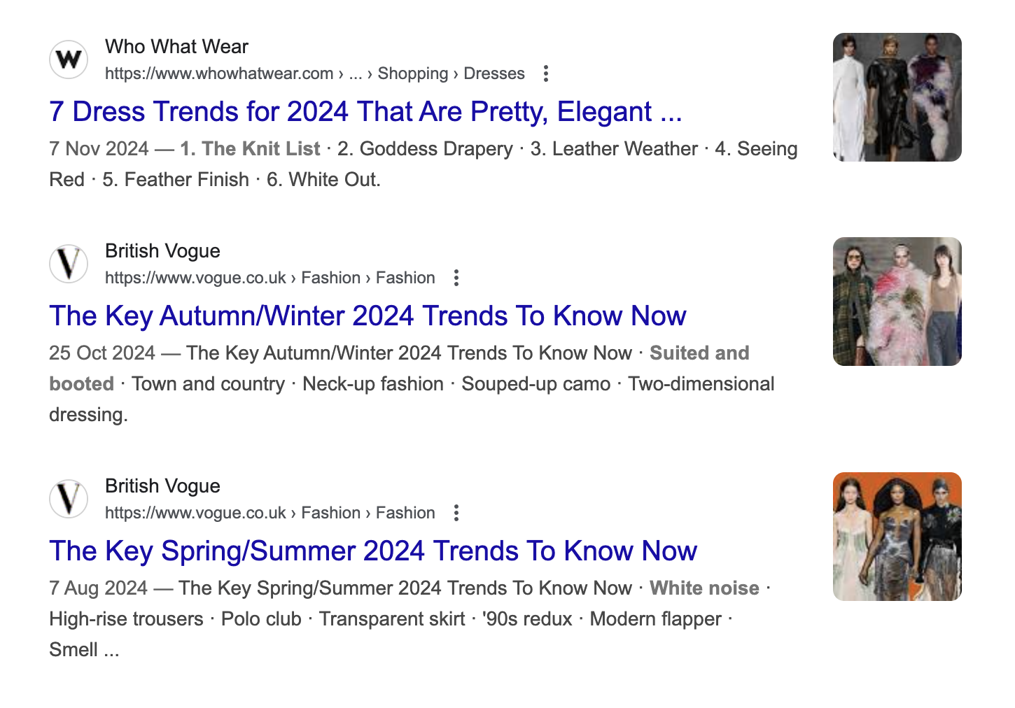 Image thumbnails in Google search results
