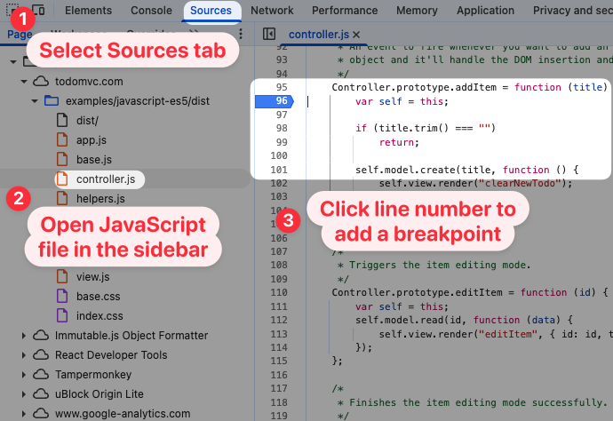 How to set a breakpoint in Chrome