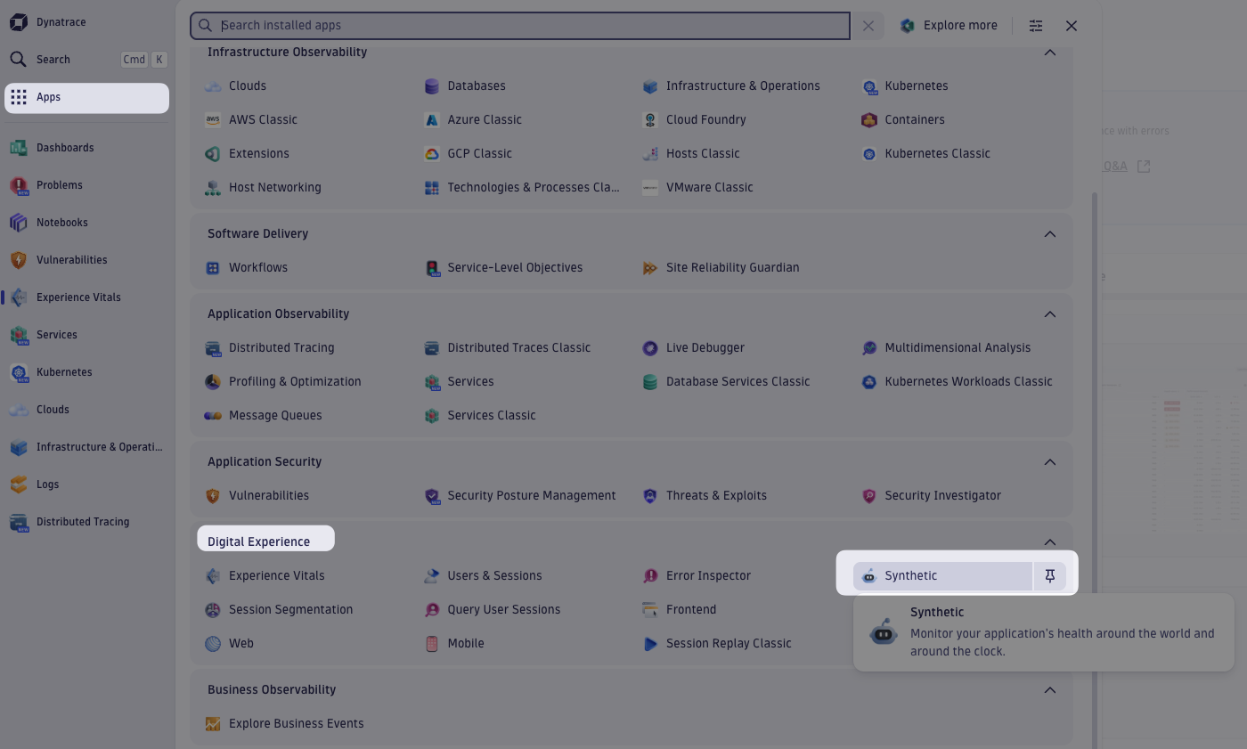 Create a synthetic monitor in Dynatrace
