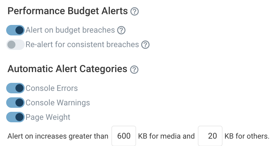 Performance budget alerting in DebugBear