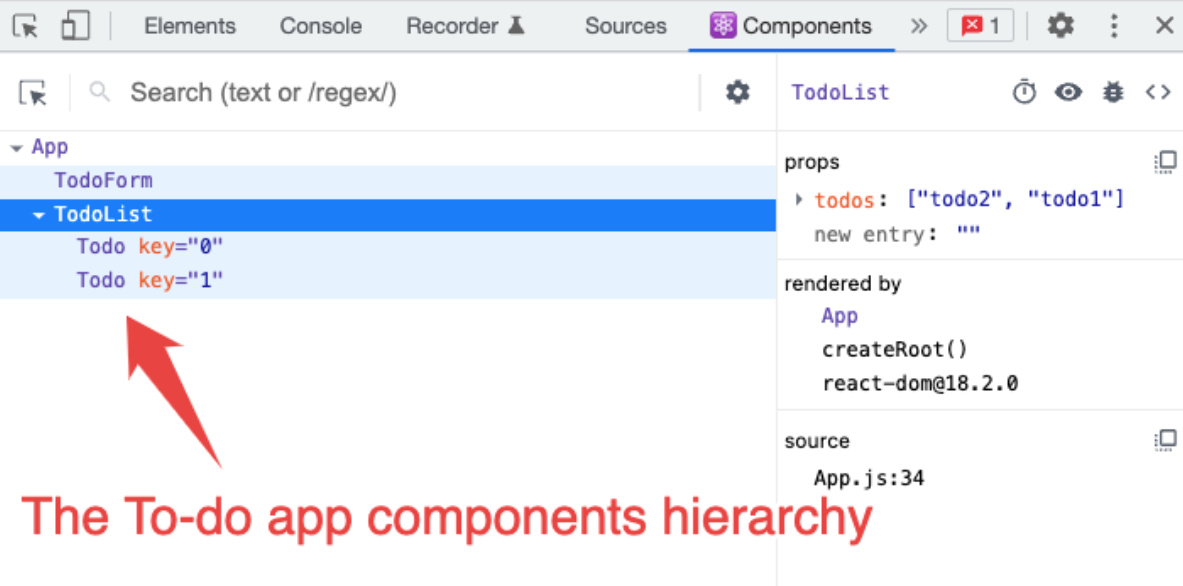 The hierarchy tree of this article's linked React app
