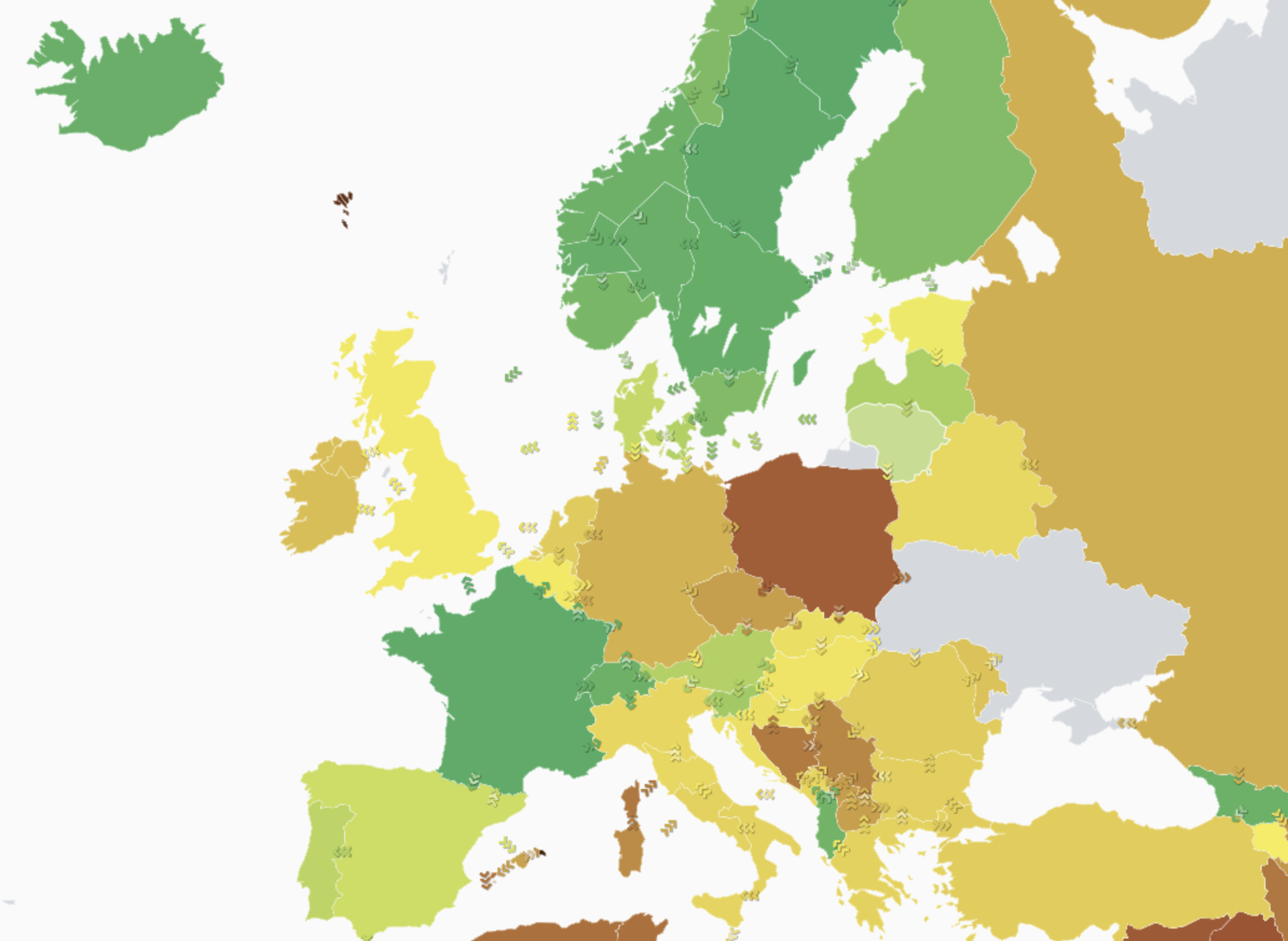 Map showing electricity carbon emissions in Europe